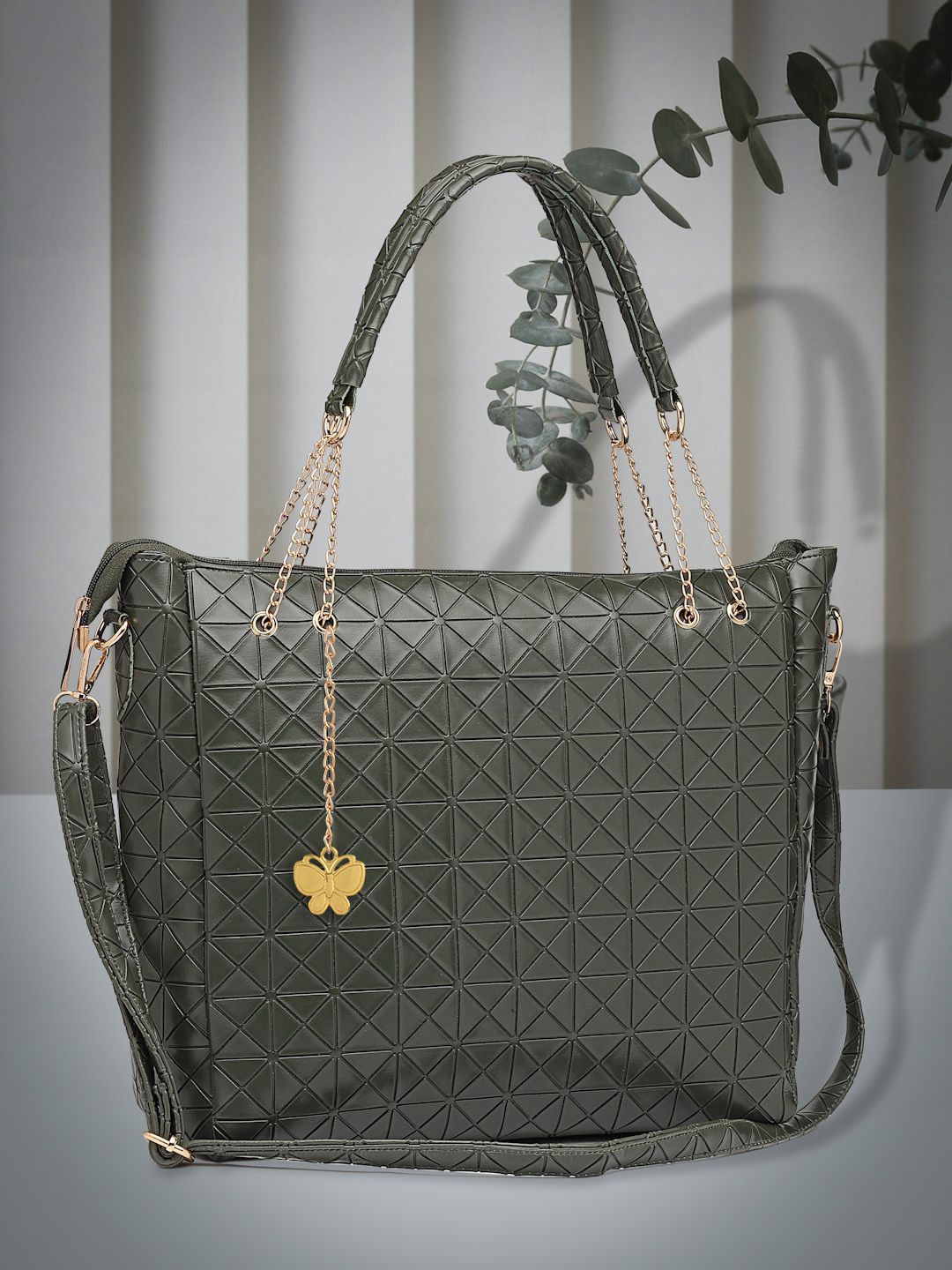 

Butterflies PU Structured Shoulder Bag, Green