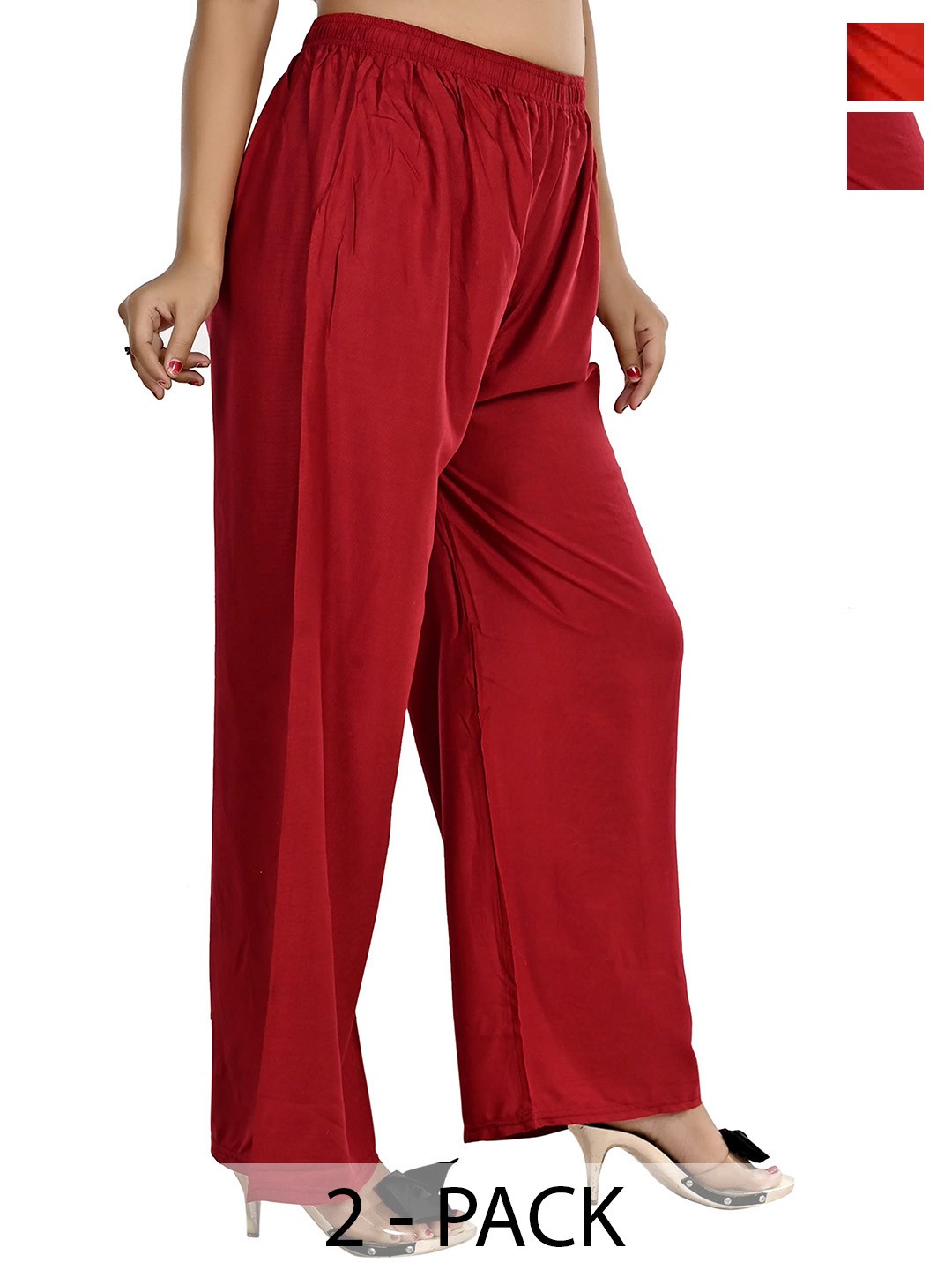 

NarNari Women Pack Of 2 Straight-Fit Palazzos, Maroon