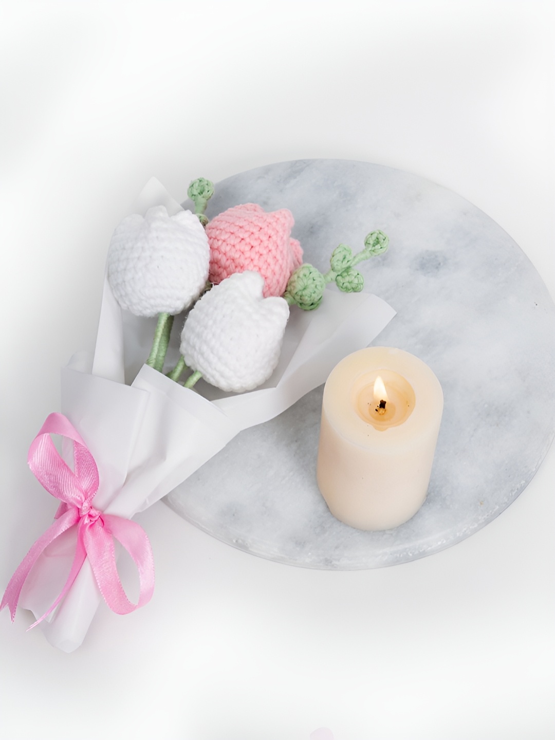 

Confetti Gifts White & Pink 3 Pieces Tulip Artificial Flower Bouquet