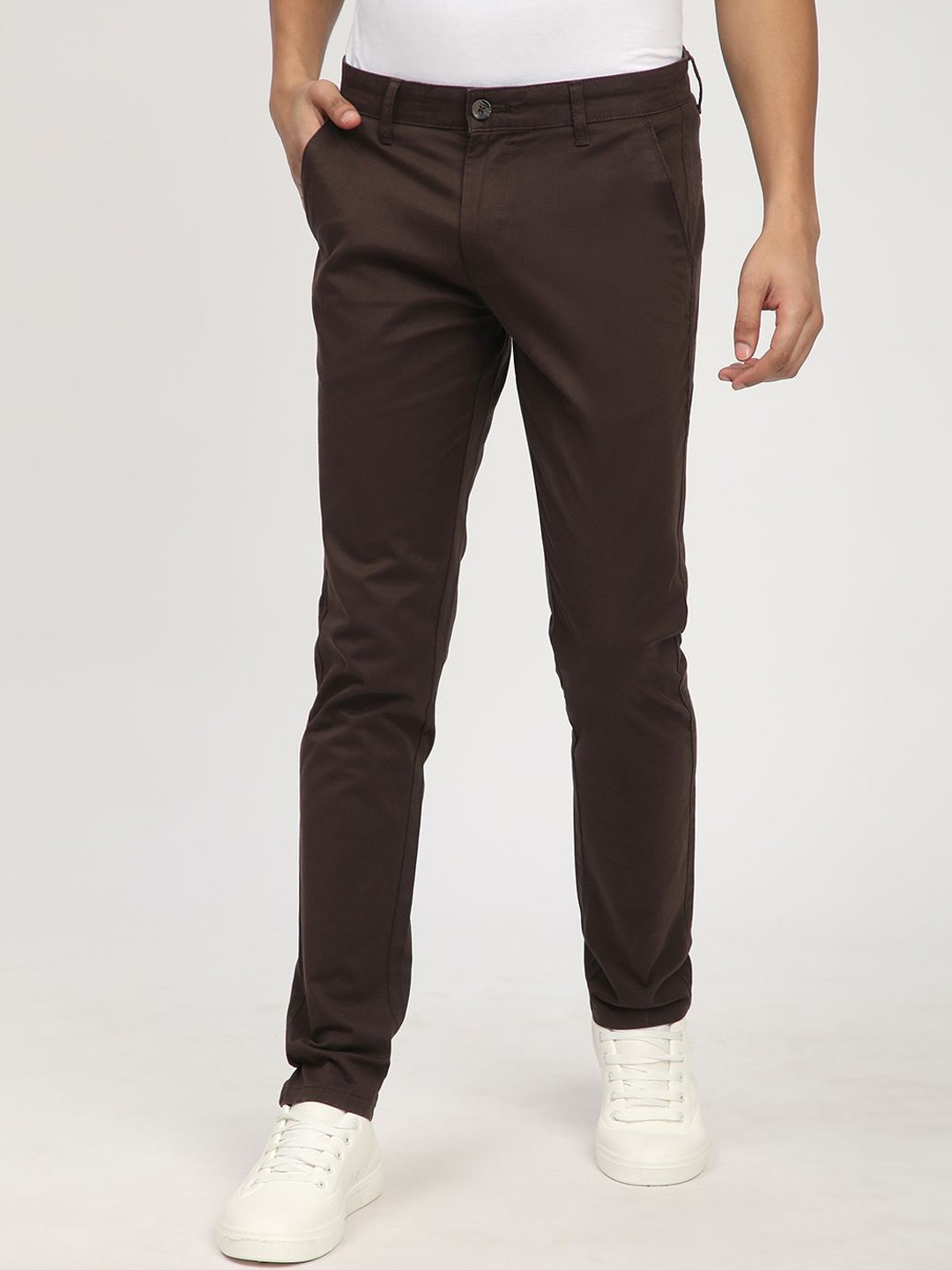 

R&B Skinny Fit Cotton Trousers, Brown