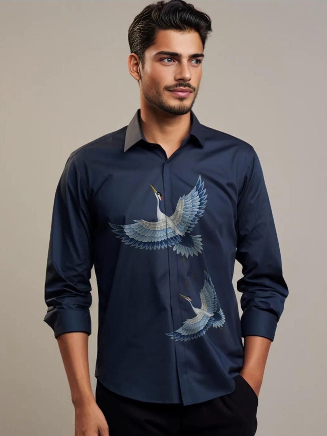 

HE SPOKE Men Smart Tailored Fit Opaque Printed Casual Shirt, Navy blue