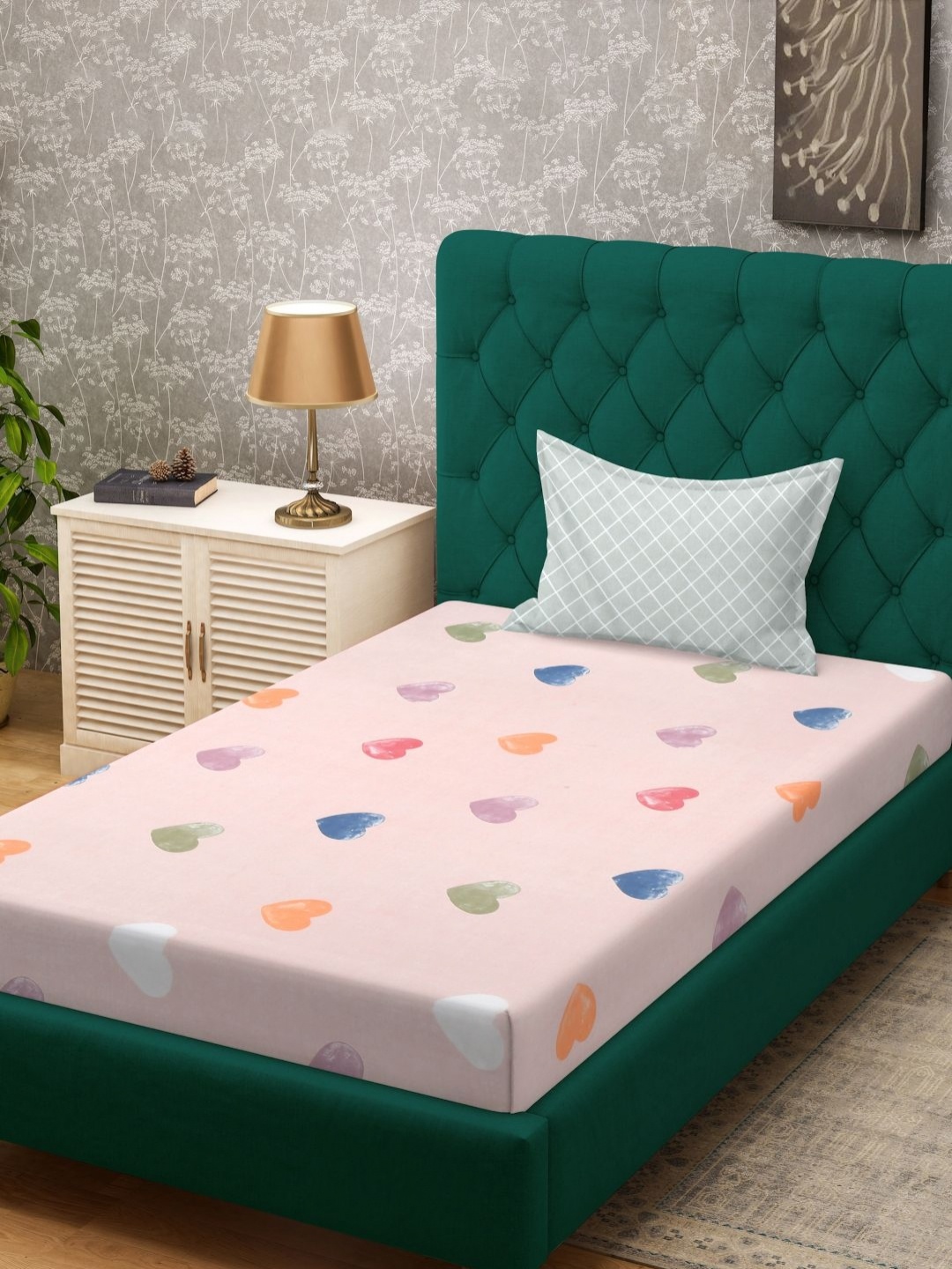 

KLOTTHE Pink & White Abstract Printed Flat 300 TC Single Bedsheet With Pillow Cover