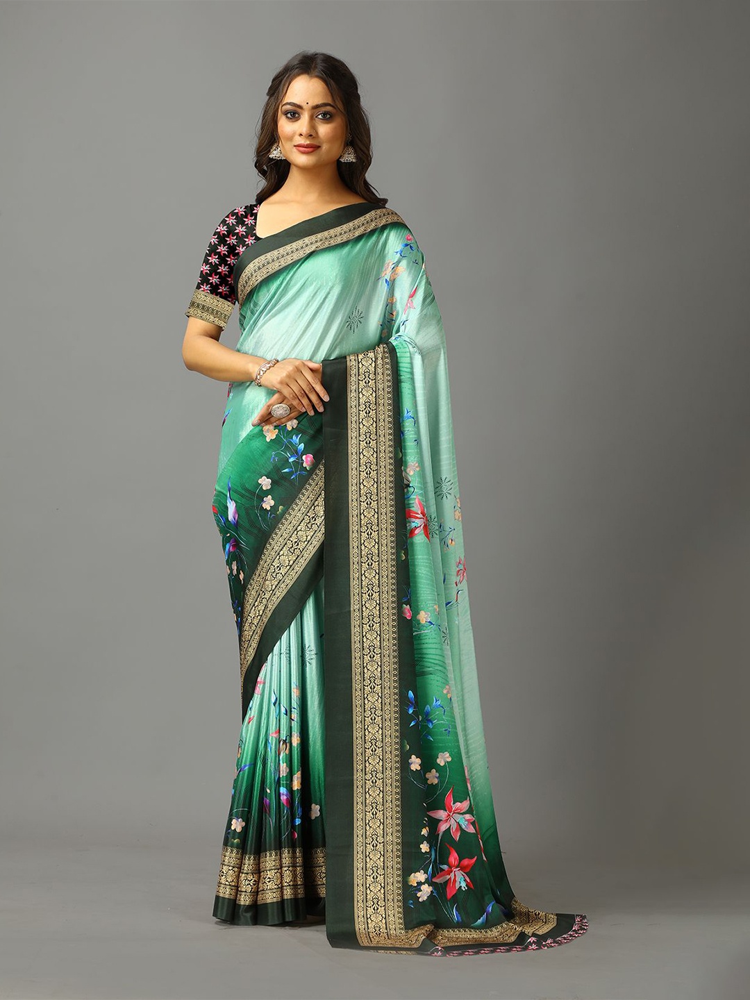 

NIRMAL CREATION Floral Saree, Green