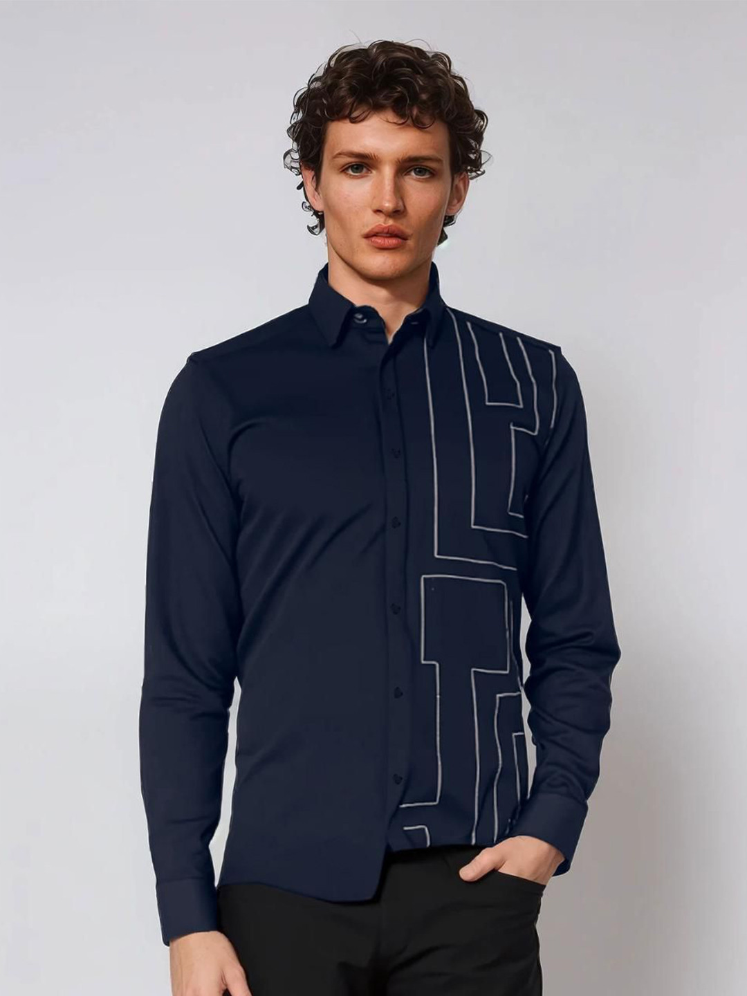 

HE SPOKE Men Smart Tailored Fit Opaque Casual Shirt, Navy blue