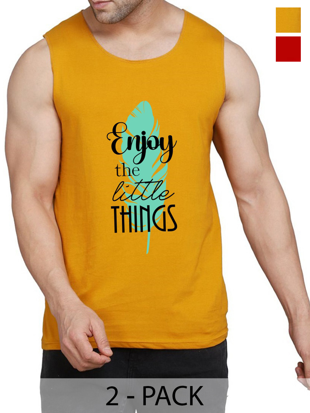 

WOOSTRO Pack Of 2 Printed Gym Vests RS26 (ENJOY MUSTARD)(MORE RED)