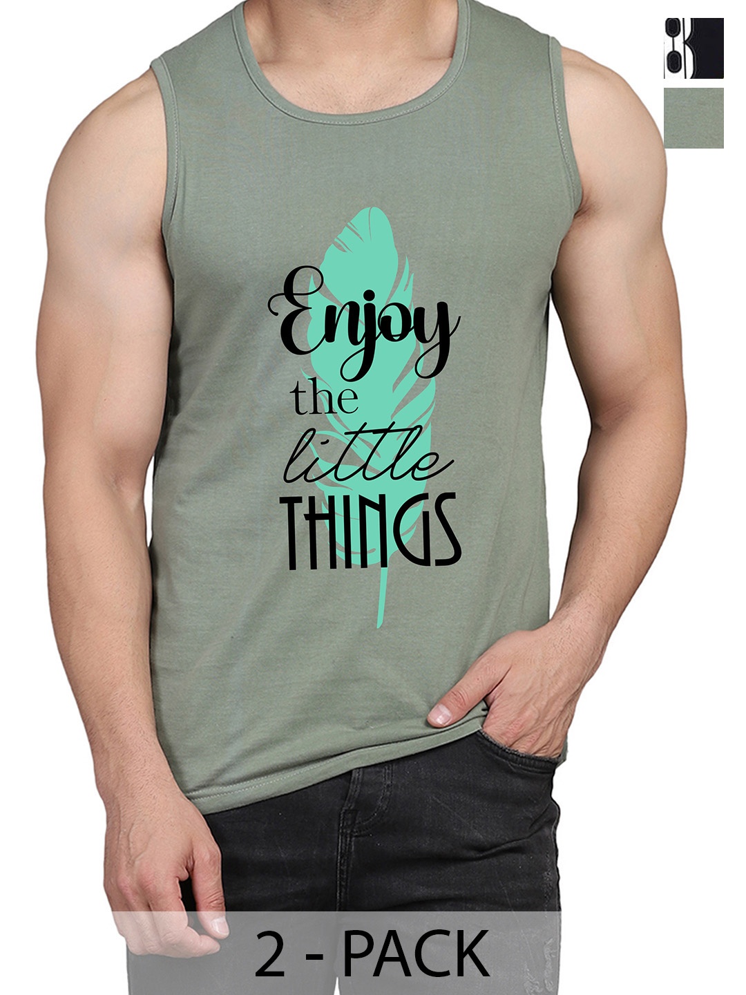 

WOOSTRO Pack Of 2 Cotton Printed Gym Vests, Green