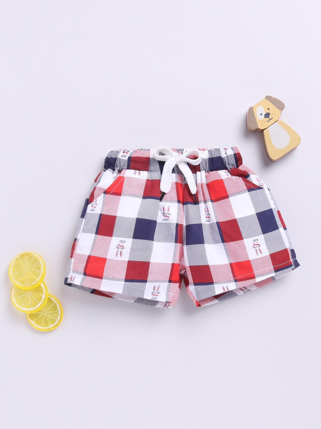 

Here&Now X Denikid Girls Pure Cotton Checked Conversational Printed Shorts, White