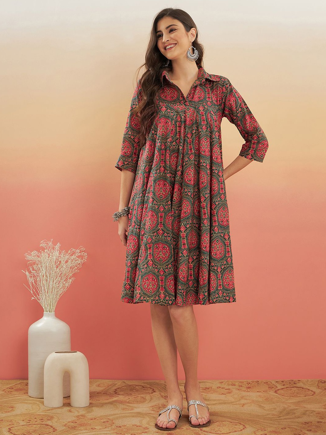 

InWeave Floral Print A-Line Dress, Green
