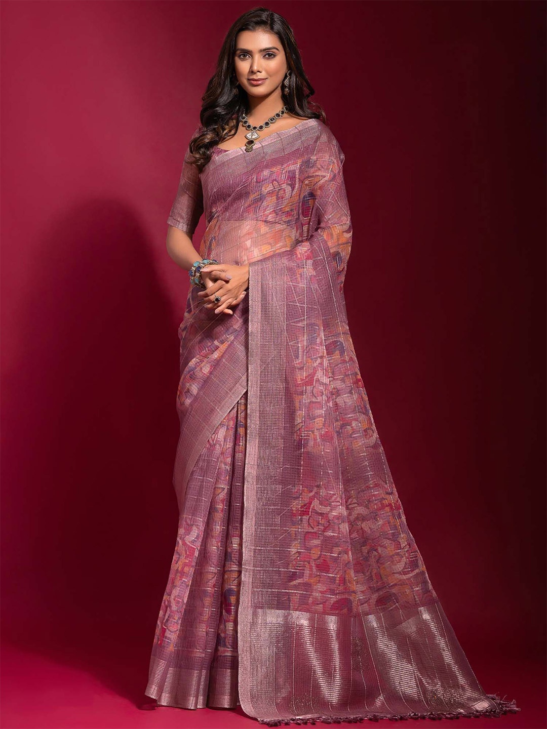 

Saree mall Woven Design Zari Sarees, Mauve