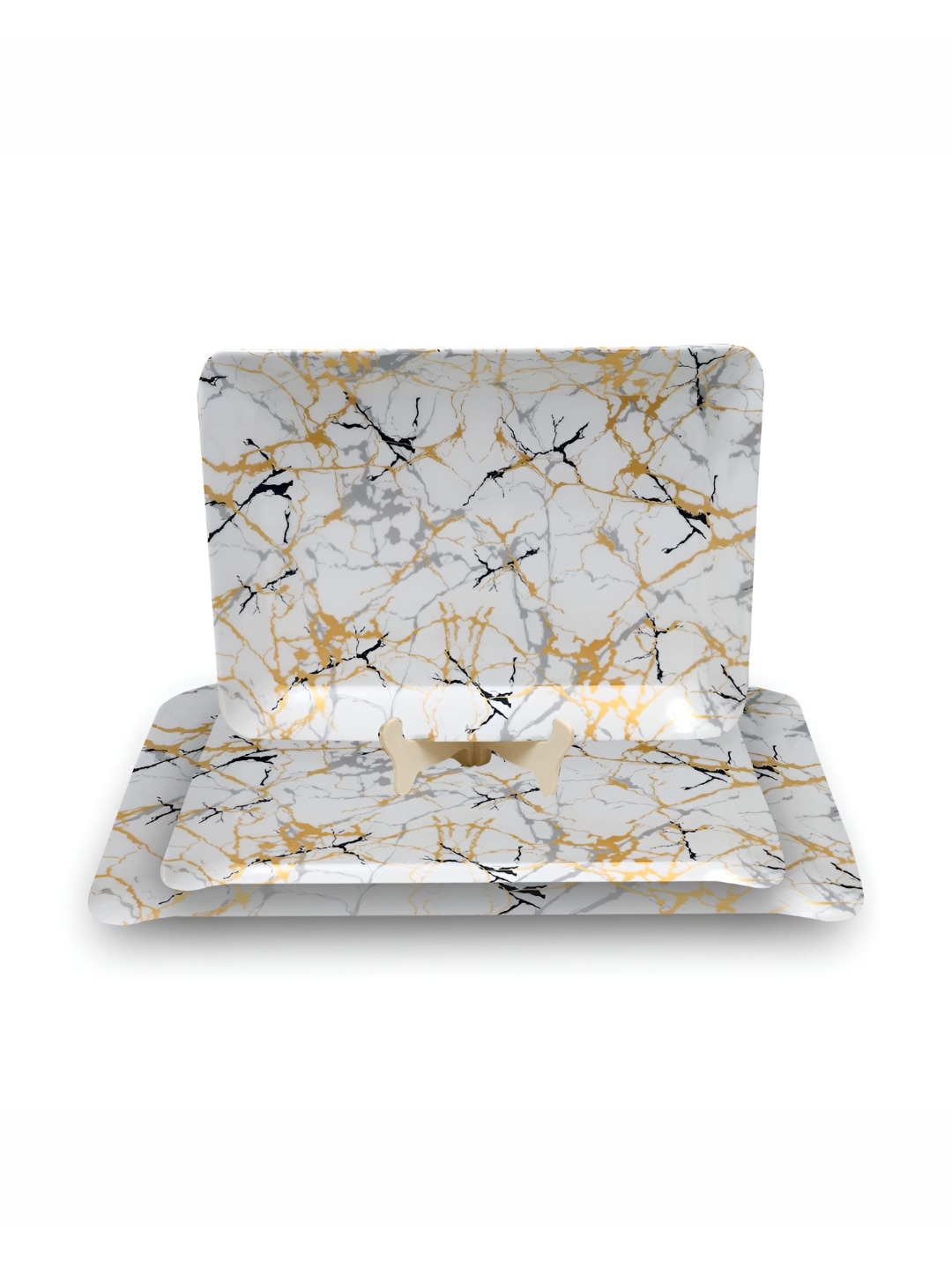 

ARIYA White & Gold Toned 3 Pieces Printed Melamine Serving Trays