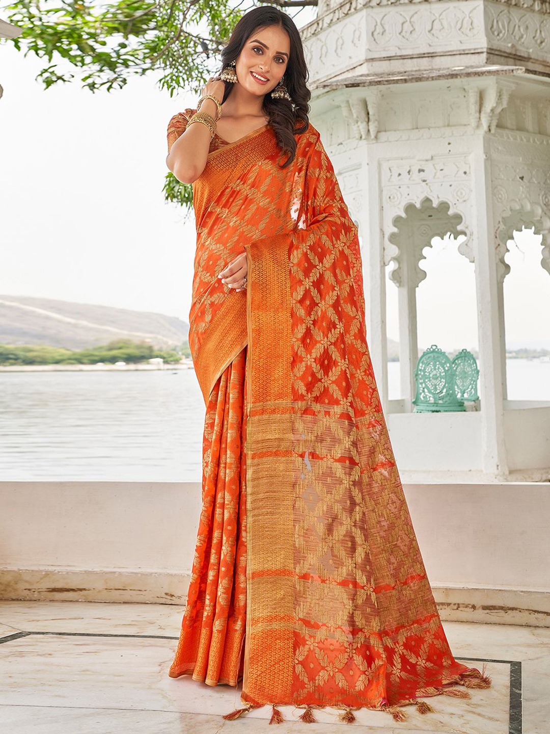 

HERE&NOW Woven Design Zari Banarasi Saree, Orange
