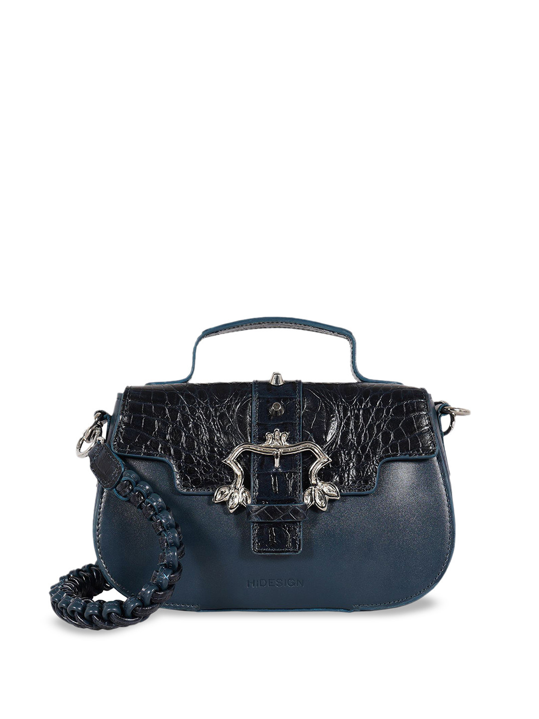 

Hidesign Leather Structured Shoulder Bag with Tasselled, Blue