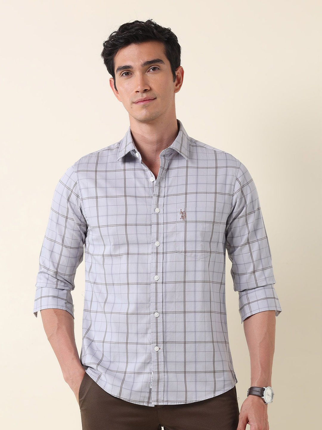 

U.S. Polo Assn. Men Tailored Fit Opaque Checked Casual Shirt, Grey