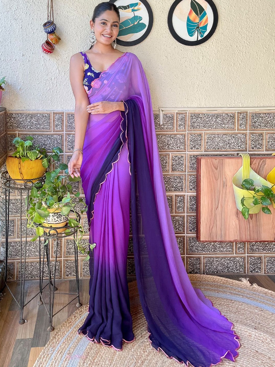 

DIVASTRI Ombre Embroidered Saree, Purple