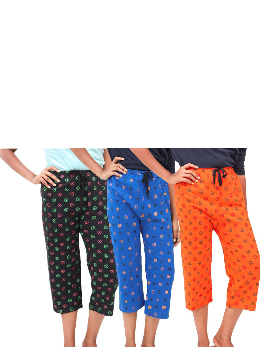 

AFRA GARMENTS Women Regular Fit Printed Cotton Capris, Blue