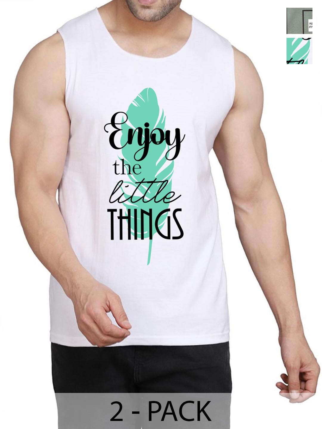 

WOOSTRO Pack Of 2 Printed Cotton Innerwear Vests RS26 (ENJOY WHITE)(HARD LGTGREEN)