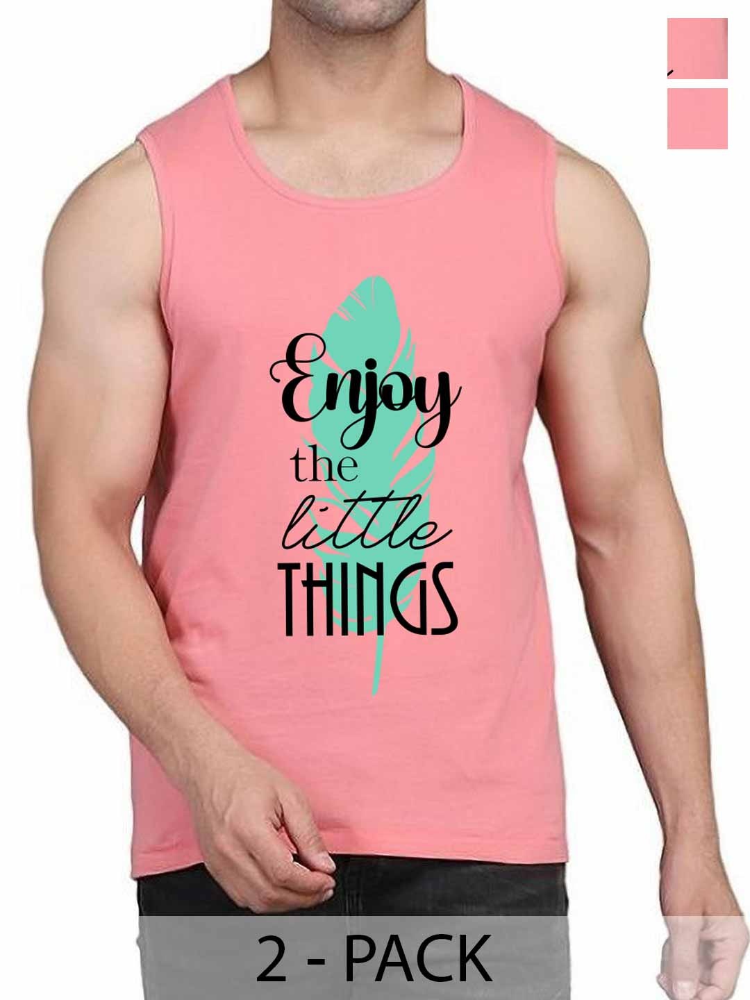 

WOOSTRO Pack Of 2 Cotton Printed Gym Vests, Peach