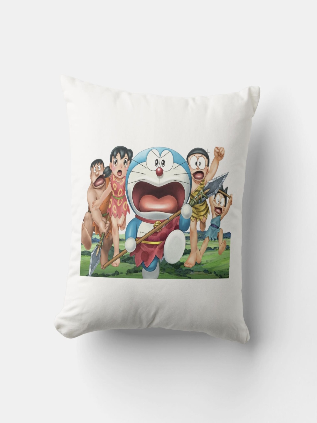 

Anikmart White & Blue Doremon Printed Pre-Filled Square Cushion