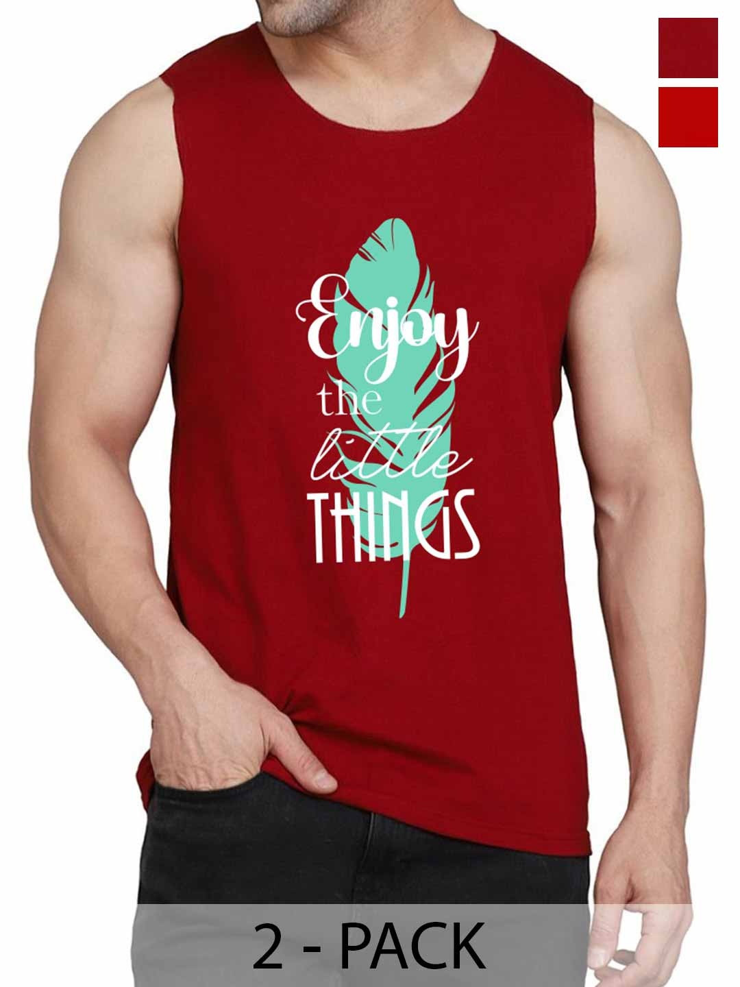 

WOOSTRO Pack Of 2 Printed Gym Vests RS26 (ENJOY MAROON)(HARD RED)