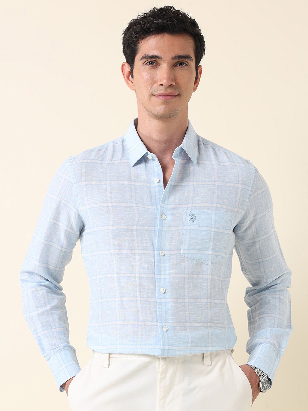 

U.S. Polo Assn. Men Tailored Fit Opaque Checked Casual Shirt, Blue
