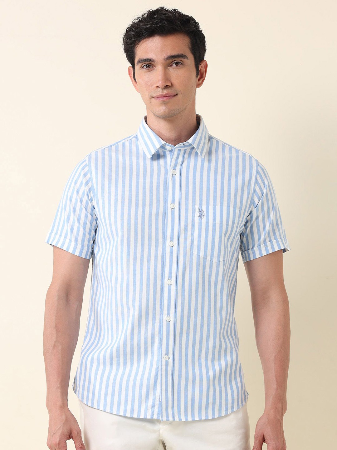 

U.S. Polo Assn. Men Classic Tailored Fit Opaque Striped Casual Shirt, Blue