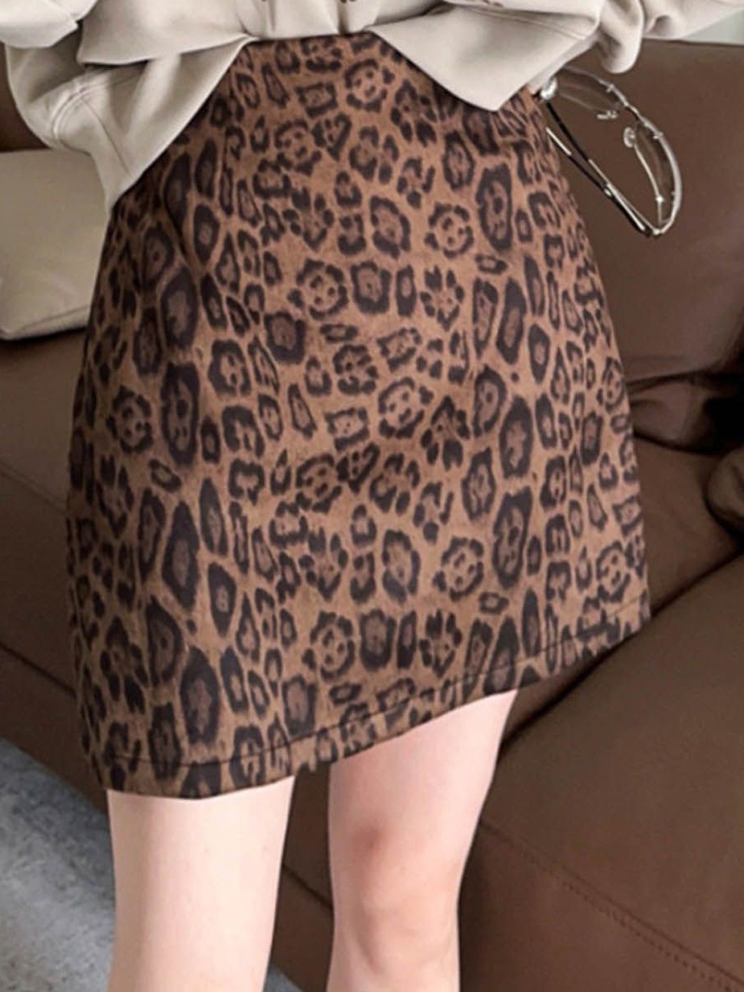 

StyleCast Printed A-Line Mini Skirt, Brown