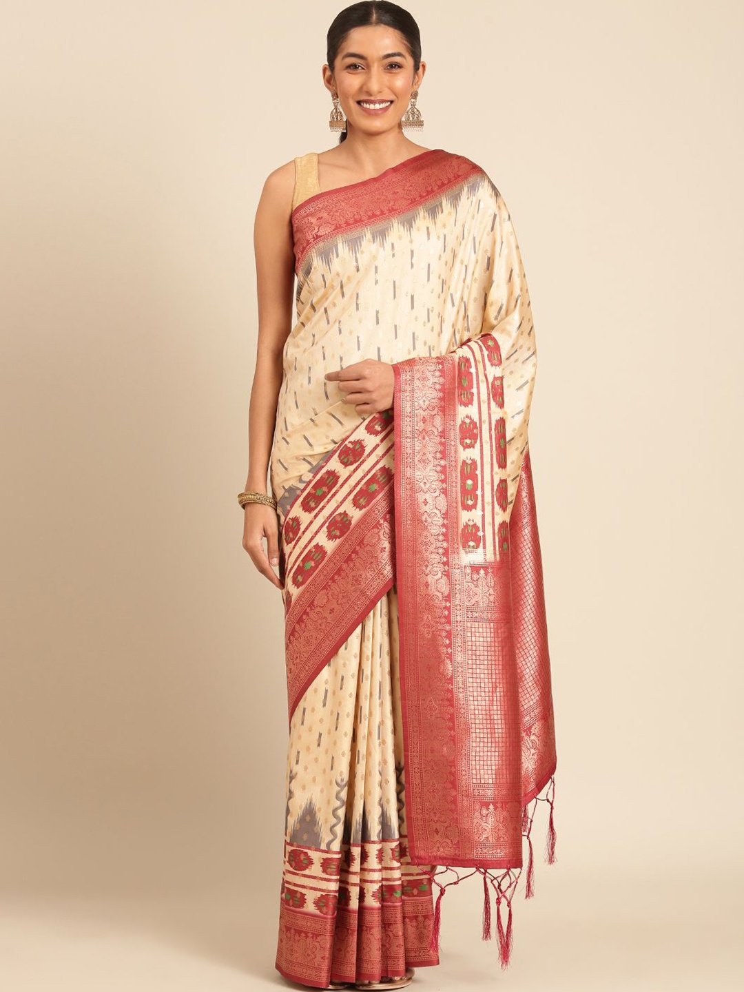 

DIVASTRI Woven Design Zari Abstract Printed Saree, Cream