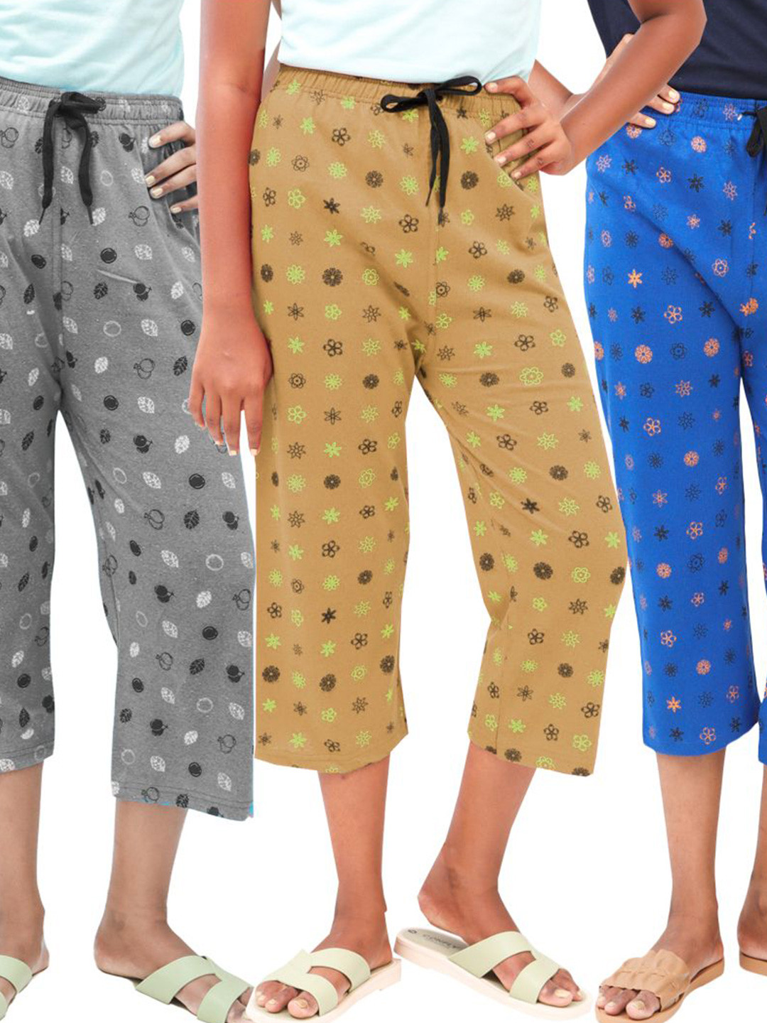

AFRA GARMENTS Women Printed Capris, Grey melange