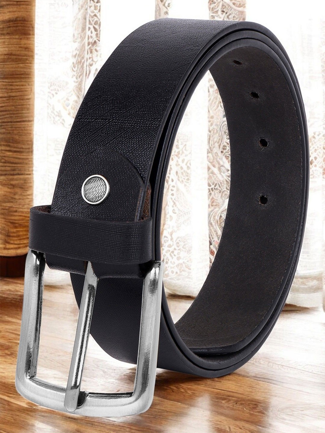 

Metronaut Men Textured Leather Formal Belt, Black