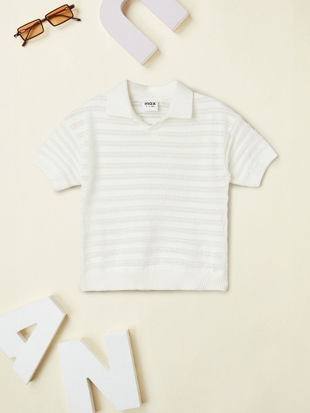 

max Boys Self Design Polo Collar Cotton T-shirt, Beige