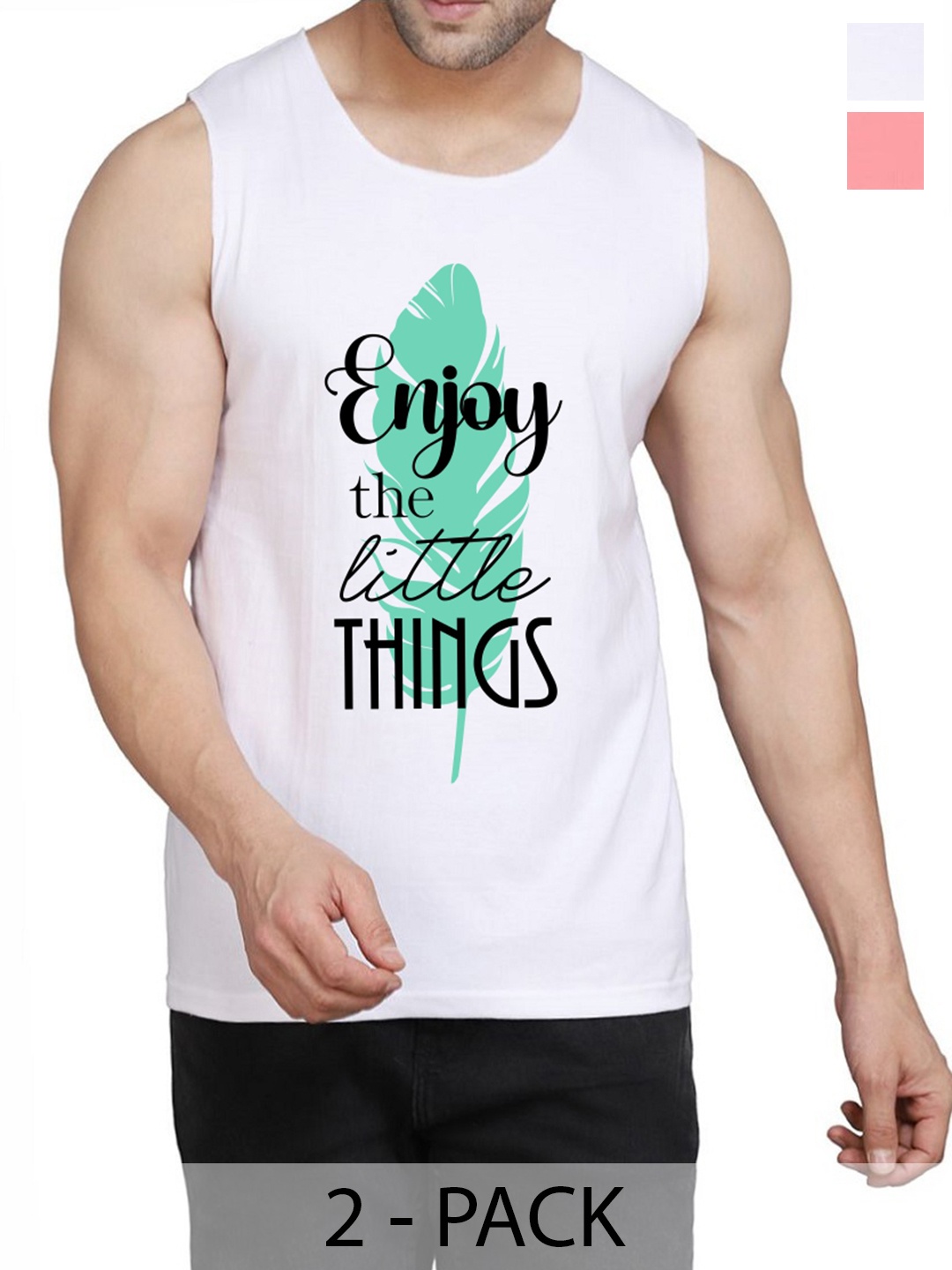 

WOOSTRO Pack Of 2 Printed Cotton Innerwear Vests RS26 (ENJOY WHITE)(MORE PEACH)