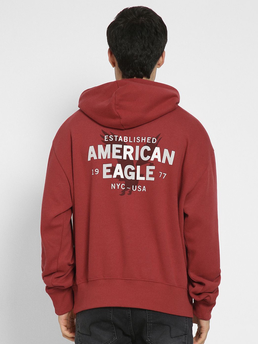 

AMERICAN EAGLE OUTFITTERS Men Printed Hooded Pullover Sweatshirt, Red