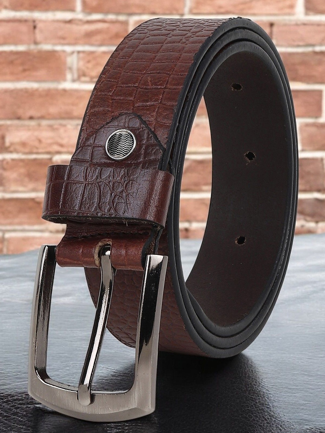 

Metronaut Men Textured Leather Formal Belt, Brown