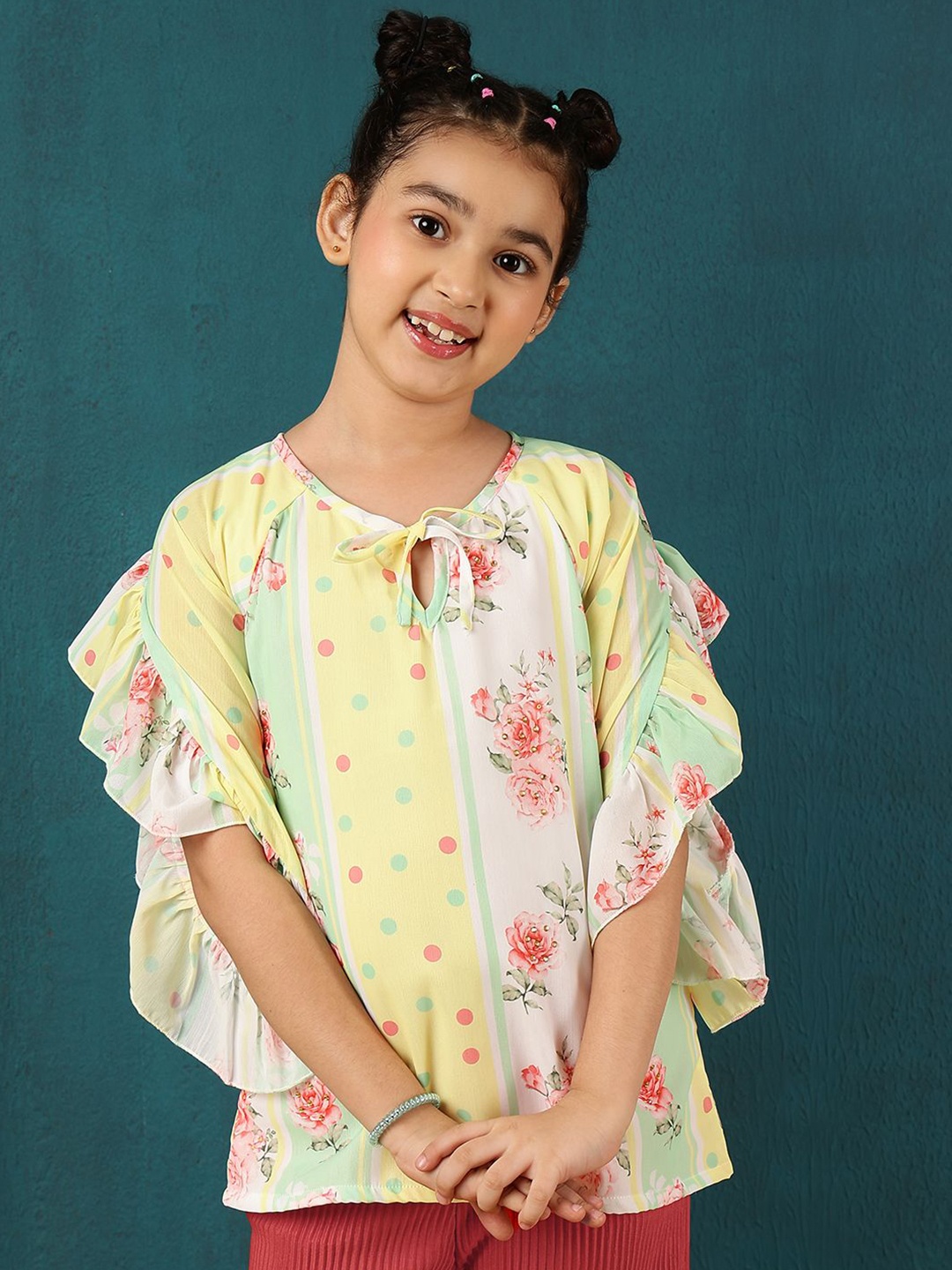 

Miss & Chief Floral Keyhole Neck Top, Yellow
