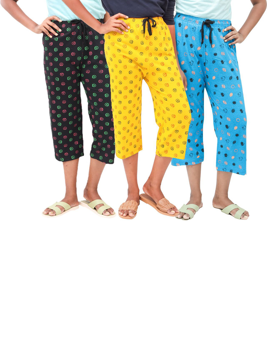 

AFRA GARMENTS Women Printed Capris, Yellow