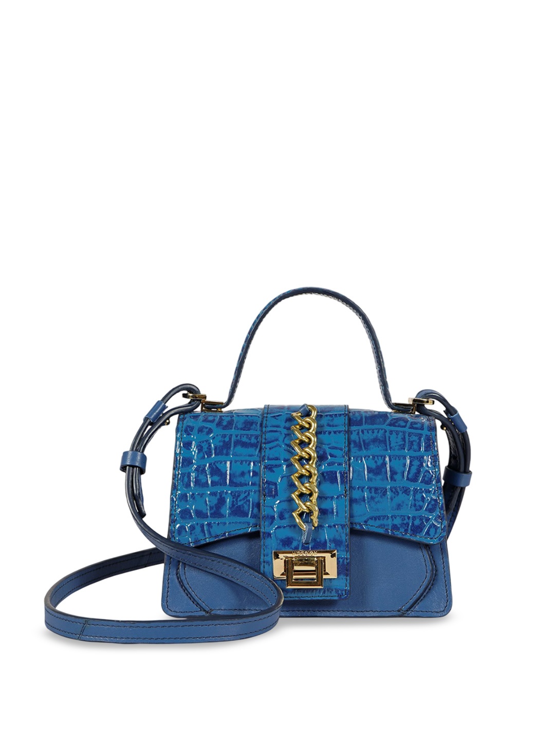 

Hidesign Colourblocked Leather Oversized Shopper Sling Bag with Cut Work, Blue