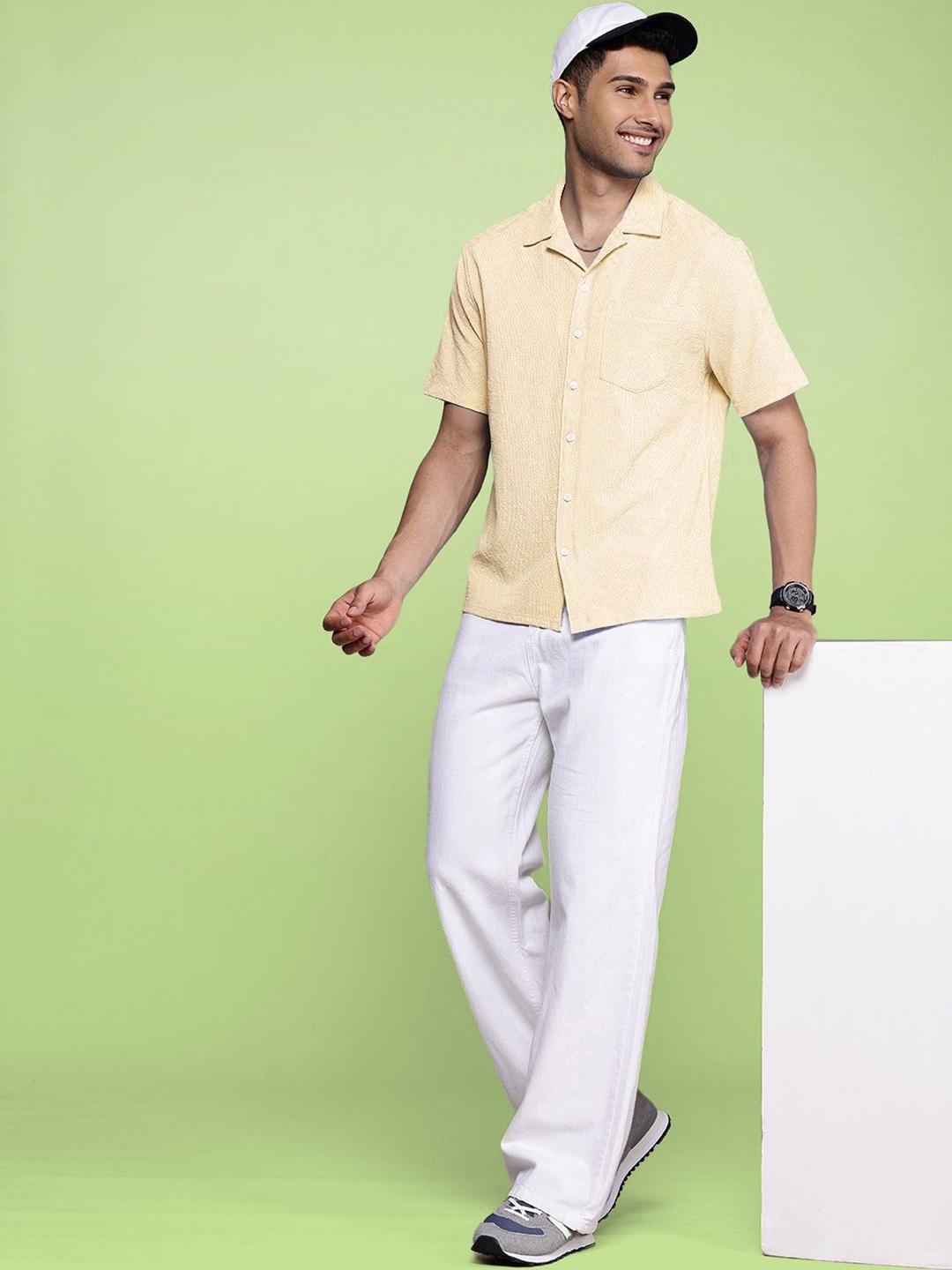 

Moda Rapido Men Standard Opaque Casual Shirt, Cream