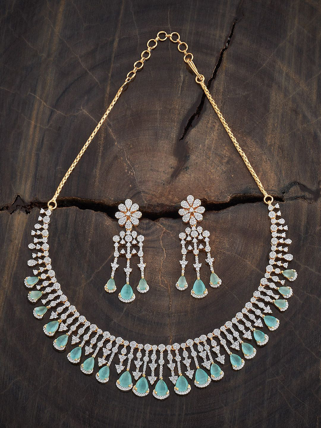 

Kushal's Fashion Jewellery Rhodium Gold-Plated Cubic Zirconia Studded Jewellery Set