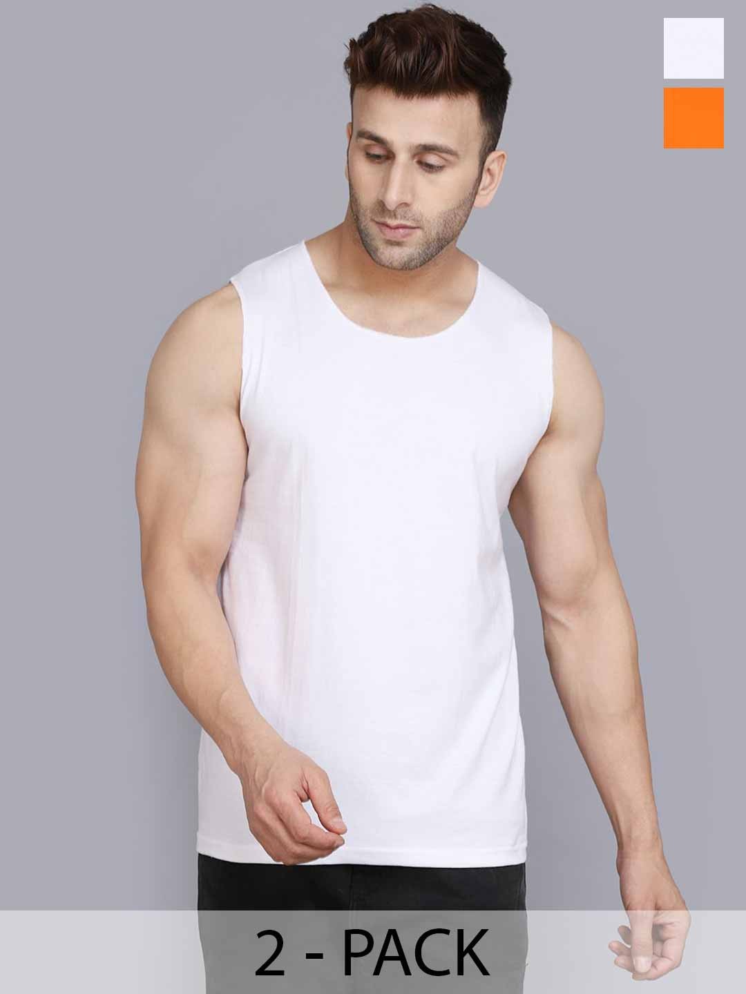 

WOOSTRO Men Pack Of 2 Pure Combed Cotton Round Neck Gym Vest, Orange
