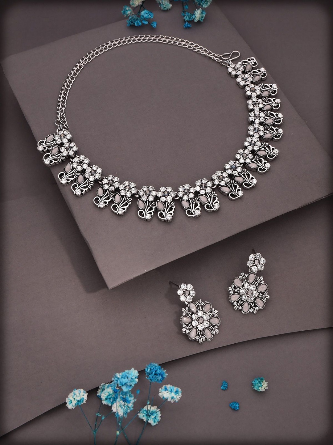 

Anouk Silver-Plated American Diamond Studded Necklace And Earrings