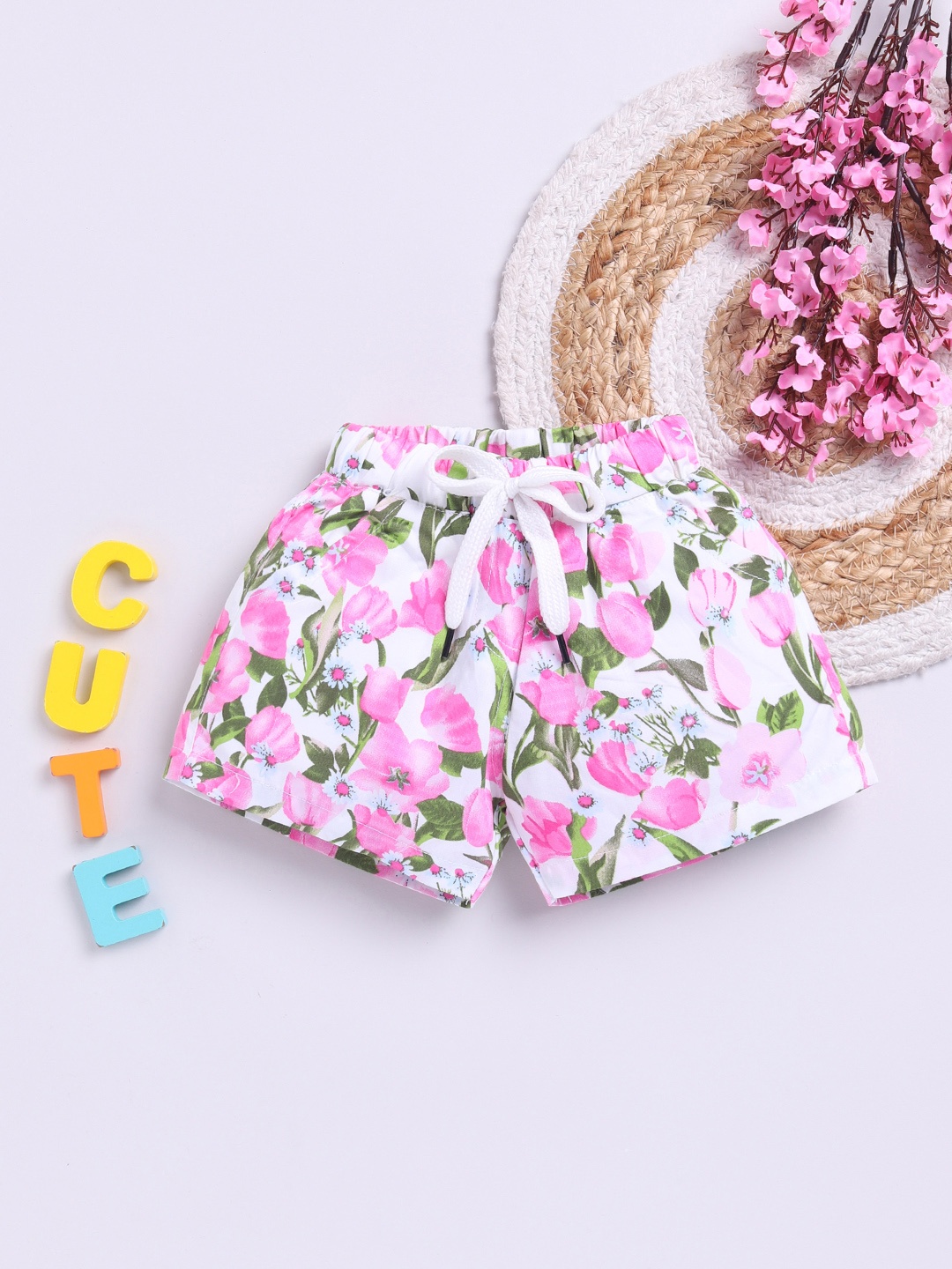 

Here&Now X Denikid Infant Girls Printed Pure Cotton Shorts, Pink