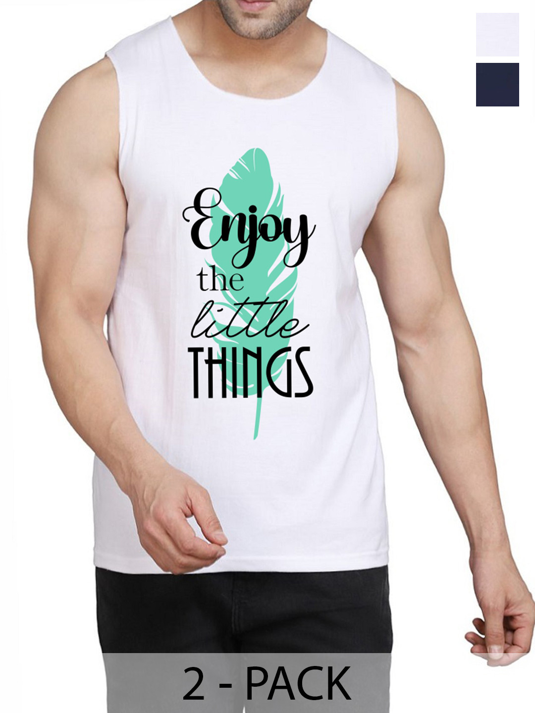 

WOOSTRO Pack Of 2 Printed Cotton Innerwear Vests RS26 (ENJOY WHITE)(HARD NAVY)