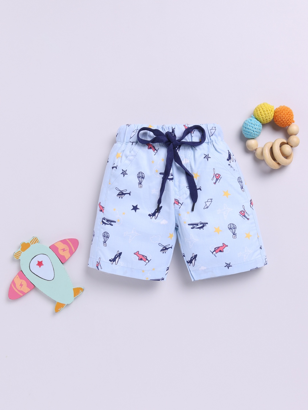 

Here&Now X Denikid Infant Boys Printed Pure Cotton Shorts, Blue