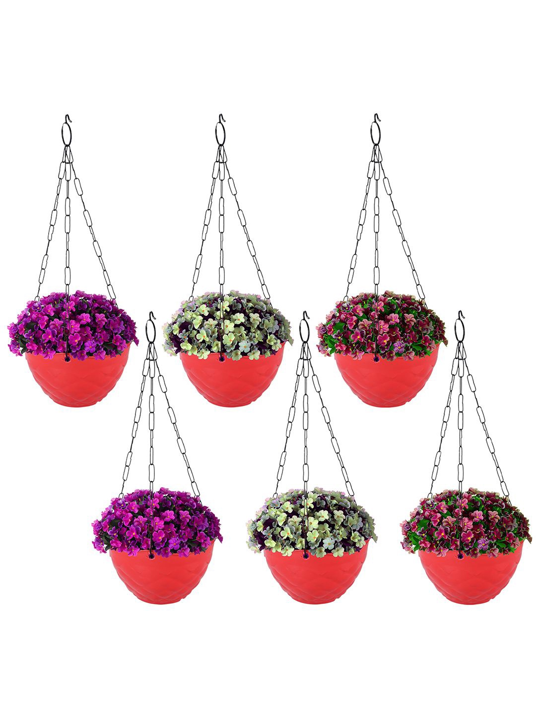 

Kuber Industries Red 6 Pieces Textured Durable Hanging Planters