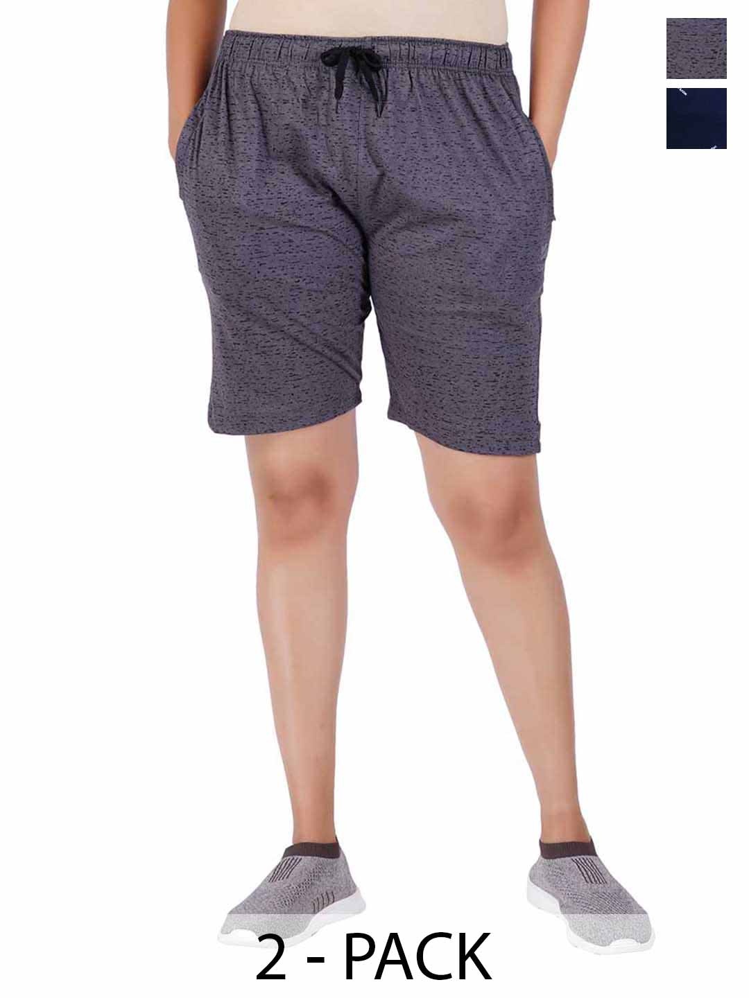 

GUIDE Women Pack Of 2 Cotton Mid-Rise Regular Fit Typography Printed Shorts, Grey