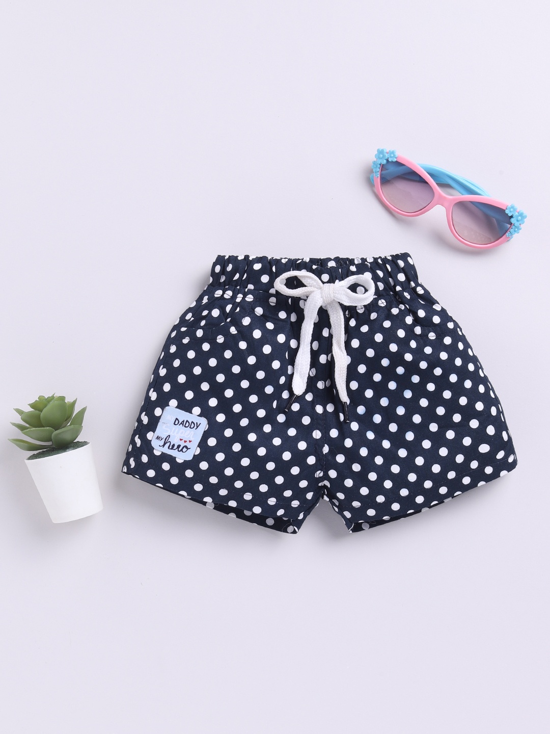 

Here&Now X Denikid Girls Pure Cotton Geometric Printed Shorts, Navy blue