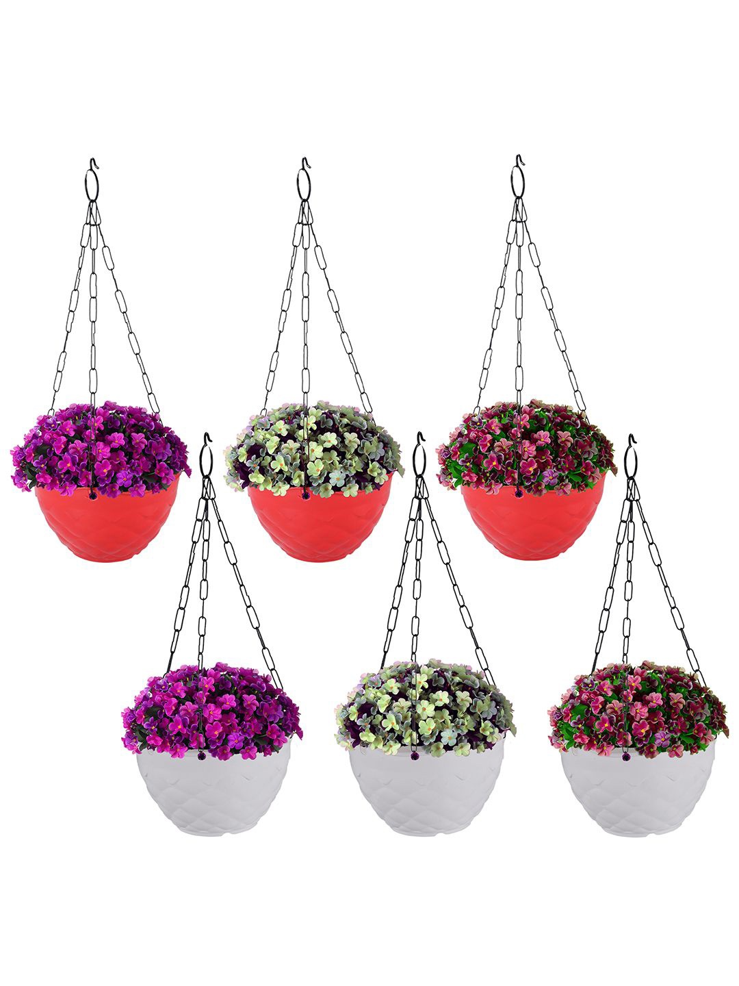 

Kuber Industries Red & White 6 Pieces Textured Hanging Planters