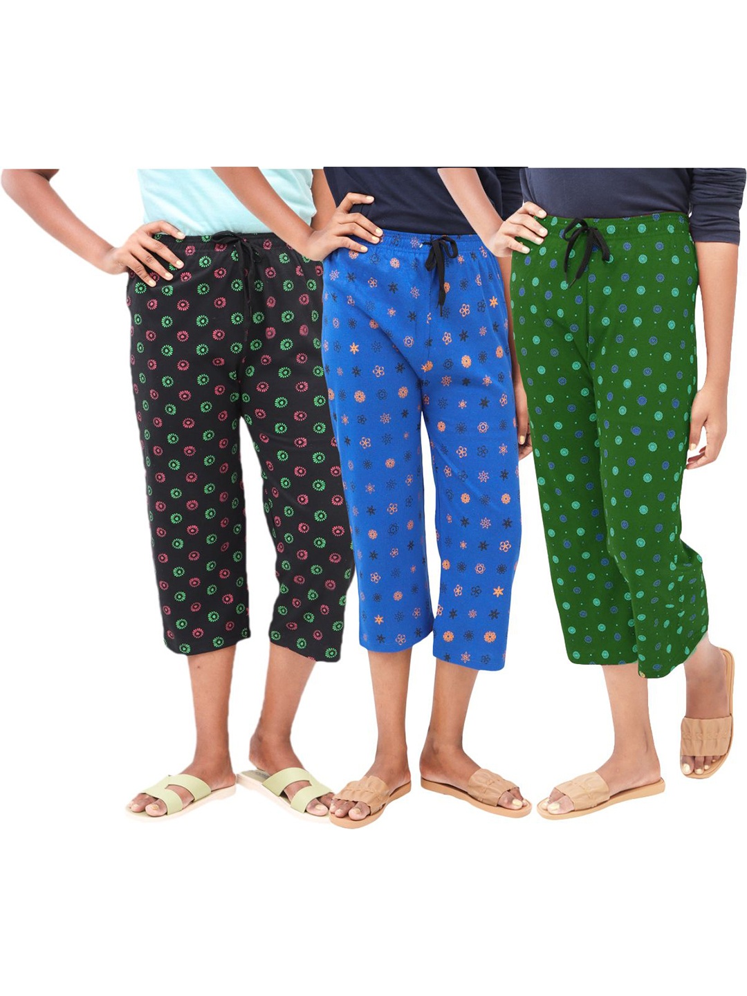 

AFRA GARMENTS Women's Printed Cotton Capris, Blue