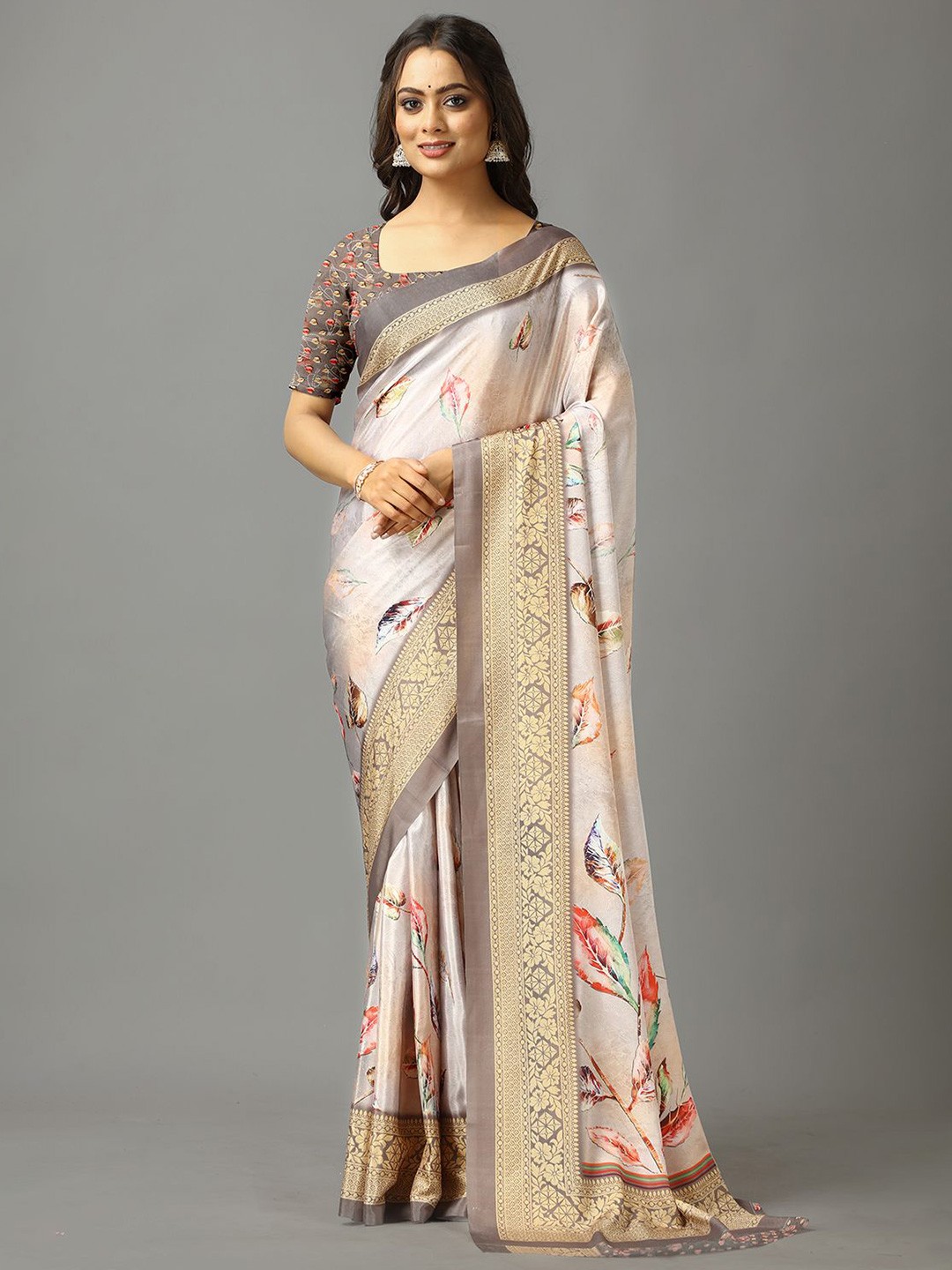 

A.V.M. SILK MILLS Floral Printed Saree, Coffee brown