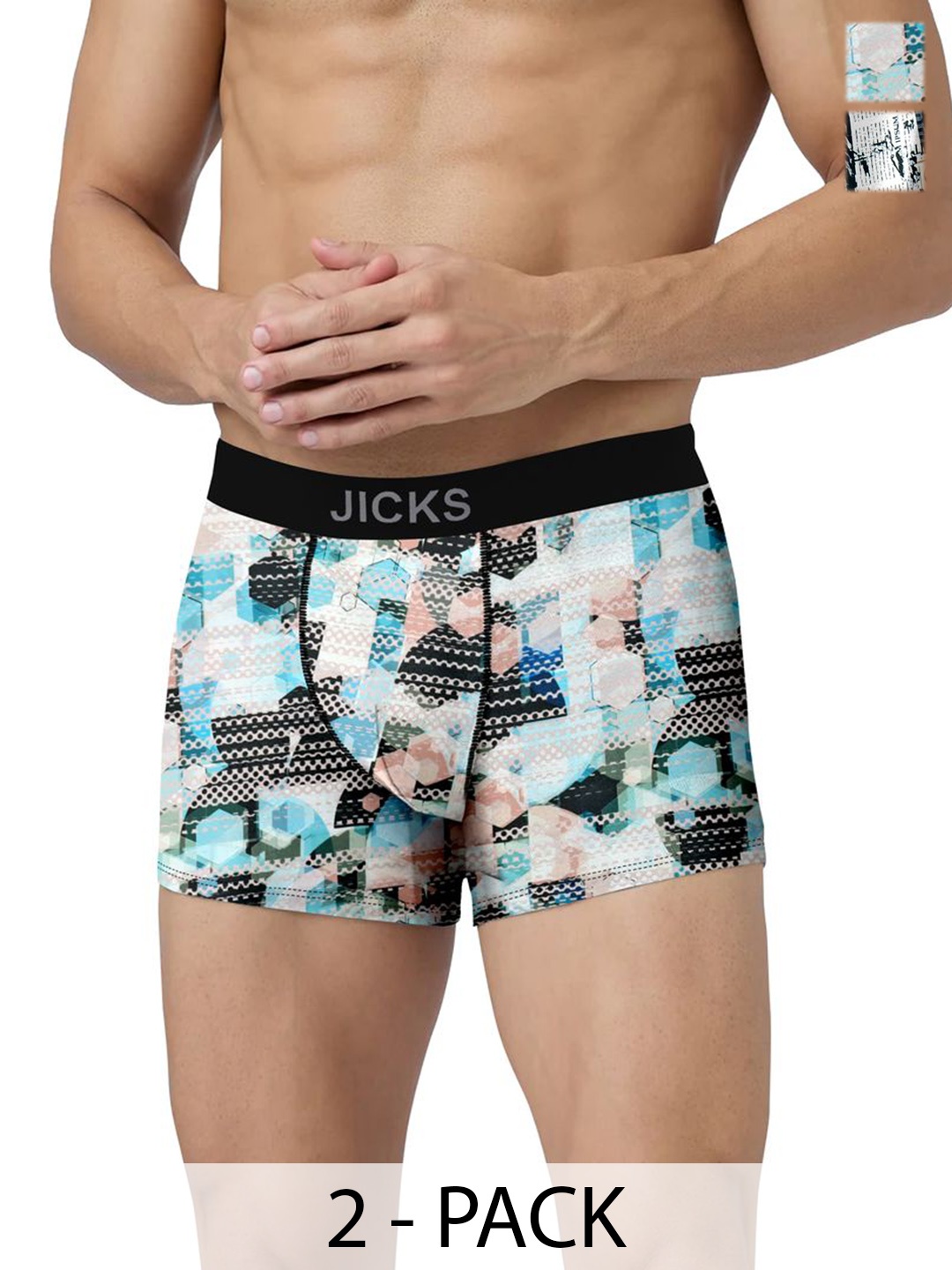 

JICKS Pack Of 2 Printed Stretchable Trunks 2_F53_M-Multicolour, Blue